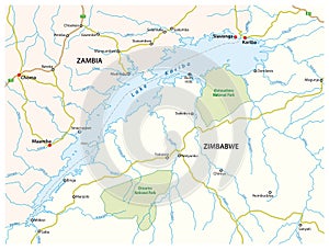 Vector map of african lake kariba, zambia, zimbabwe