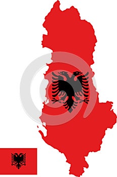 Vector map of Albania with flag. Isolated, white background