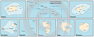 Vector map of the Austral Islands in the southern Pacific Ocean, French Polynesia, France