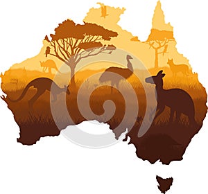 Vector map of Australia animals