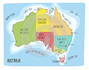 Vector map of Australia. Hand drawn illustration