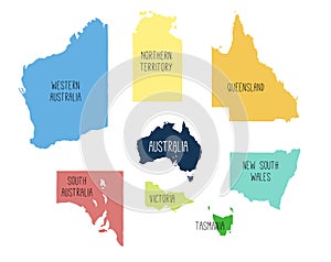 Vector map of Australia with separated territories.