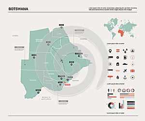 Vector map of Botswana.  High detailed country map with division, cities and capital Gaborone. Political map,  world map,