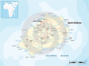Vector map of the British island of St. Helena in the Atlantic Ocean, UK