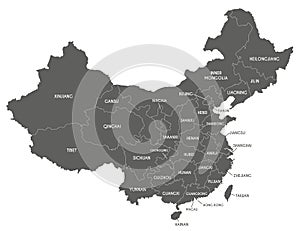 Vector map of China with provinces, regions and administrative divisions