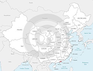 Vector map of China with provinces, regions and administrative divisions, and neighbouring countries.