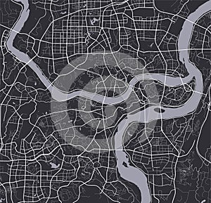 Vector map of Chongqing city. Urban black and white poster. Road map with metropolitan city area view