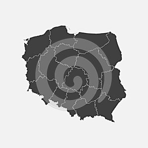 Vector map country Poland divided on regions