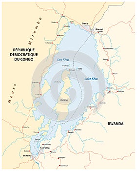 Vector map of East African Kivu Lake, DR. Congo, Rwanda