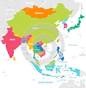 Colorful Vector map of East Asia photo