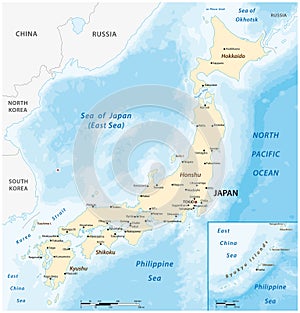 Vector map of the East Asian island nation of Japan