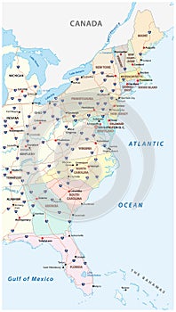 Vector map of the East Coast, United States