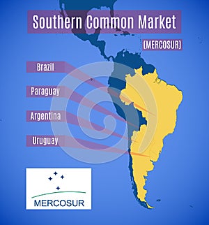Vector map and emblem of Southern Common Market MERCOSUR Witho