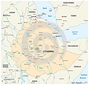 Vector map Ethiopia and its neighboring countries