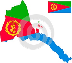 Vector map of Eritrea with flag. Isolated, white background