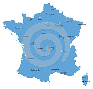 Vector Map of France isolated with Major Cities