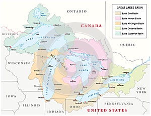 Vector map of the Great Lakes Basin