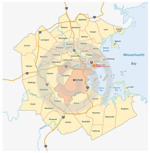 Vector map of the Greater Boston metropolitan region, Massachusetts, united states