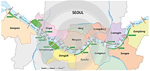Vector map of Hangang Park on the Hang river in Seoul, South Korea