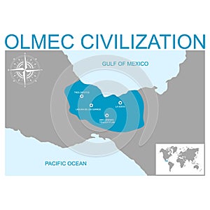 Vector map with heartland of Olmec civilization