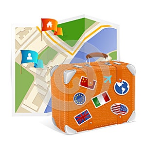 Vector map icon and suitcase