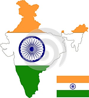 Vector map of India with flag. Isolated, white background
