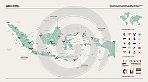 Vector map of Indonesia.  High detailed country map with division, cities and capital Jakarta. Political map,  world map,