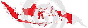 Vector Map of Indonesia; red isolated on white.