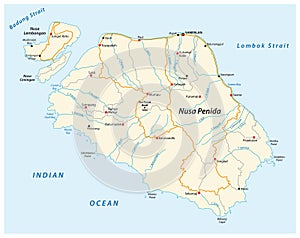 Vector map of the Indonesian island of Nusa Penida located east of Bali