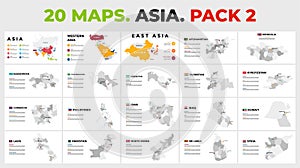 Asia vector map infographic templates. Slide presentation. Includes 20 info graphics. Pack 2. photo