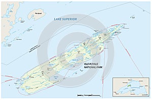 Vector map of Isle Royale National Park in Lake Superior, Michigan, USA