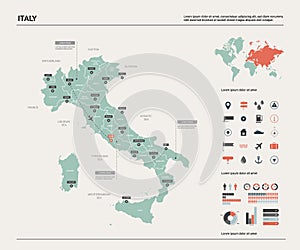 Vector map of Italy. High detailed country map with division, cities and capital Rome. Political map,  world map, infographic
