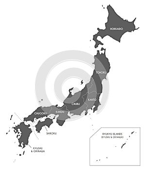 Vector map of Japan with regions and administrative divisions