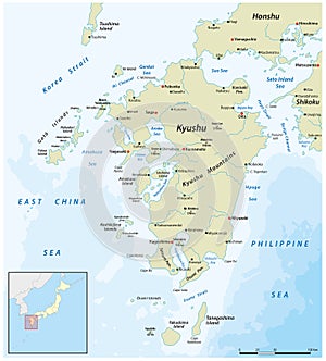 Vector map of the Japanese island of Kyushu