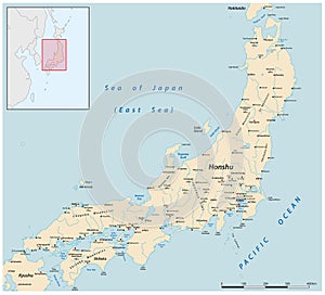 Vector map of the Japanese main island of Honshu