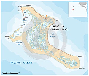 Vector map of Kiritimati Island, an atoll belonging to Kiribati