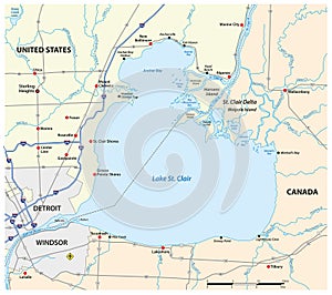 Vector map of Lake St. Clair, United States, Canada