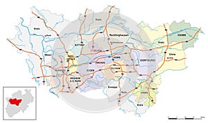 vector map of the largest German metropolitan region, the Ruhr area