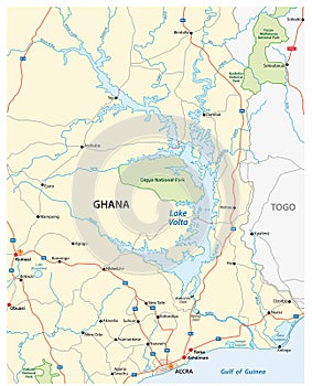 Vector map of the largest reservoir in the world Lake Volta, Ghana photo