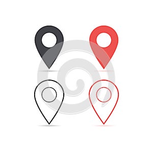 Vector map location red and red icon isolated with soft shadow. Element for design ui app website interface. Blank template