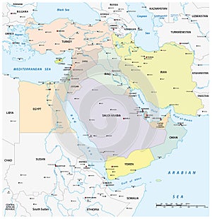 Vector map of middle east geopolitical region photo