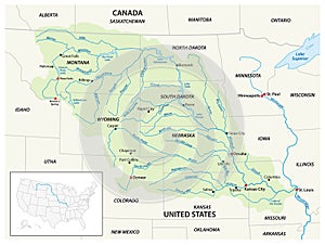 Vector map of the Missouri River Drainage Basin, United States, Canada