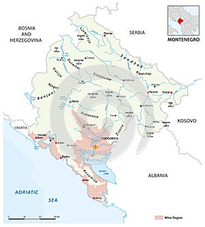 vector map of montenegrin wine regions, Montenegro