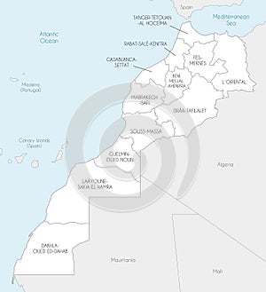 Vector map of Morocco with regions and administrative divisions, and neighbouring countries