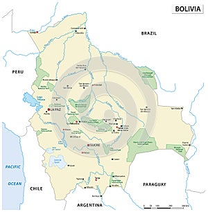 Vector map of national parks in Bolivia