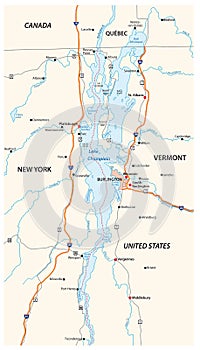 Vector map of North American Lake Champlain, United States, Canada