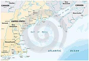 Vector map of the North American marginal sea, Gulf of Maine, Canada, United States photo