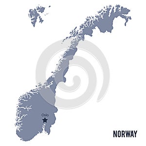 Vector map of Norway isolated on white background.