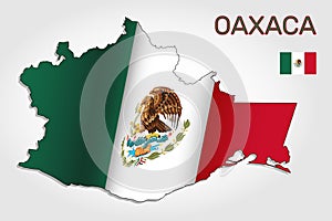 Vector map of Oaxaca state combined with waving Mexican national flag - Vector photo