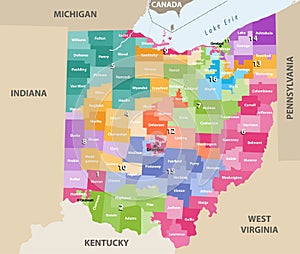 Vector map of Ohio congressional districts with nearest territories photo